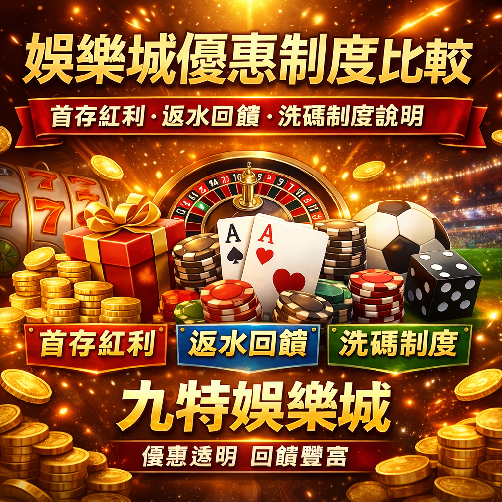 在線上娛樂城中，娛樂城優惠是吸引玩家的重要因素之一。常見的優惠制度包含首存紅利、返水回饋以及洗碼制度，不同優惠類型適合不同遊戲習慣的玩家。對於剛接觸娛樂城平台的新手而言，了解各種娛樂城優惠制度與流水條件非常重要。本篇將完整解析各種優惠機制的差異與玩法，並透過制度比較幫助玩家找到更適合自己的線上娛樂城。同時也會介紹優惠制度相對透明、玩家討論度較高的九特娛樂城，讓玩家在享受娛樂城遊戲時能獲得更好的優惠體驗。