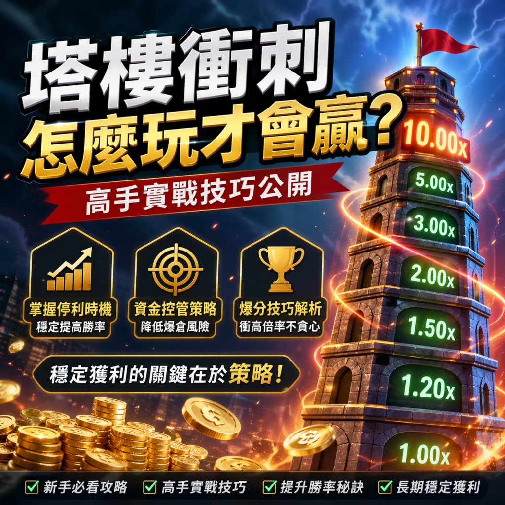 在線上娛樂城中爆紅的塔樓衝刺，是一款結合倍率成長、即時停利與高風險高報酬特色的熱門博弈遊戲。很多玩家都在問：塔樓衝刺怎麼玩才會贏？ 其實真正的關鍵不在於盲目追高倍率，而是在於掌握玩法規則、理解勝率邏輯、執行正確的停利策略與資金控管。本篇將完整公開塔樓衝刺攻略、高手實戰技巧、爆分策略與常見錯誤，幫助你在娛樂城遊戲中提升勝率，建立更穩定的操作模式。