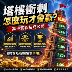 在線上娛樂城中爆紅的塔樓衝刺，是一款結合倍率成長、即時停利與高風險高報酬特色的熱門博弈遊戲。很多玩家都在問：塔樓衝刺怎麼玩才會贏？ 其實真正的關鍵不在於盲目追高倍率，而是在於掌握玩法規則、理解勝率邏輯、執行正確的停利策略與資金控管。本篇將完整公開塔樓衝刺攻略、高手實戰技巧、爆分策略與常見錯誤，幫助你在娛樂城遊戲中提升勝率，建立更穩定的操作模式。