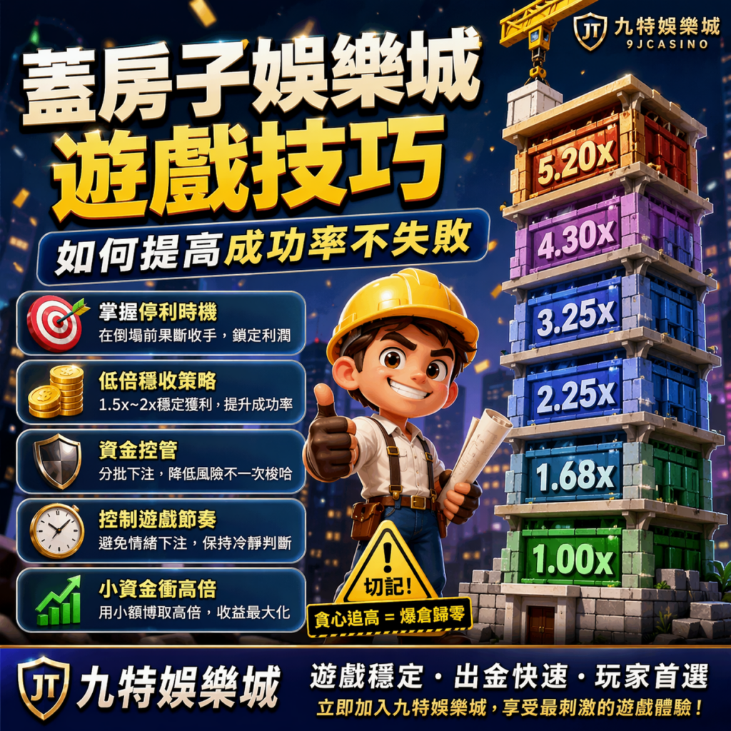 蓋房子娛樂城遊戲是近年熱門的爆分遊戲之一，玩法結合倍率成長、即時停利與高風險高報酬機制。玩家只要在倍率上升時抓準時機收手，就有機會獲得高倍收益；但若過度追高或停利太慢，也可能瞬間爆倉歸零。本篇將完整解析蓋房子遊戲技巧、成功率提升方法、倍率風險與停利策略，幫助你在娛樂城遊戲中降低失誤、提高勝率。