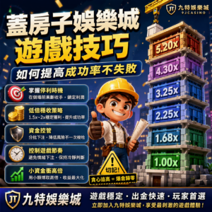 蓋房子娛樂城遊戲是近年熱門的爆分遊戲之一，玩法結合倍率成長、即時停利與高風險高報酬機制。玩家只要在倍率上升時抓準時機收手，就有機會獲得高倍收益；但若過度追高或停利太慢，也可能瞬間爆倉歸零。本篇將完整解析蓋房子遊戲技巧、成功率提升方法、倍率風險與停利策略，幫助你在娛樂城遊戲中降低失誤、提高勝率。