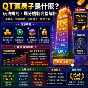 近期在娛樂城遊戲中爆紅的QT蓋房子，也被玩家稱為「塔樓衝刺」或「蓋房子遊戲」，是一款結合倍率成長與即時停利機制的高風險高報酬爆分遊戲。玩法看似簡單，只需不斷「往上蓋樓」，但每一層都伴隨隨機風險，一旦失誤就可能全數歸零。本篇將完整解析QT蓋房子玩法規則、爆分機制、勝率邏輯與實戰技巧，幫助你掌握最佳停手時機，提升在線上娛樂城中的獲利效率。